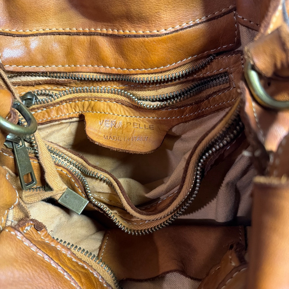 Women's Vera Pelle Brown Leather Shoulder Bag One Size - Picture 5 of 8